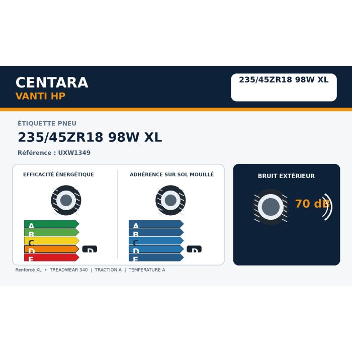 Pneu neuf CENTARA VANTI HP 235/45ZR18 98W XL