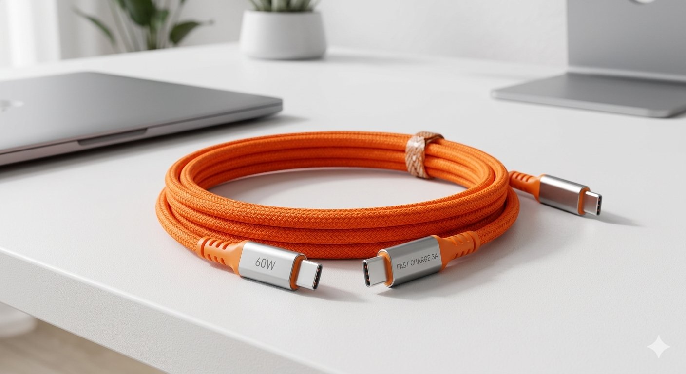 Câble de charge USB-C / USB-C Rapide 60W - 1 m Orange